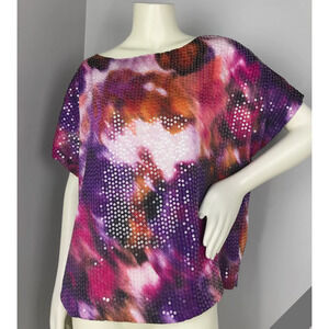 Vince Camuto Womens Multicolor Sequins Short Sleeve Top Size M